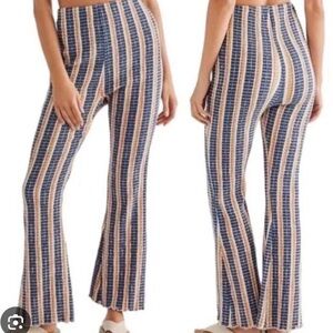 FREE PEOPLE Fine Line Slim High Waist Flare Striped Textured Boho Pants XS